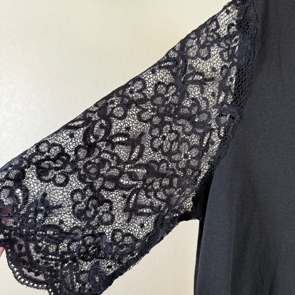 Plus Size Black Lace Sleeve Pintuck Blouse XL Stretchy Gothic Romantic Witchy - Picture 4 of 8